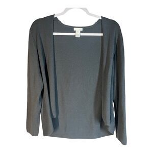 J Jill Black Cropped Open Cardigan Sweater 1X Cotton Rayon Staple Long Sleeve